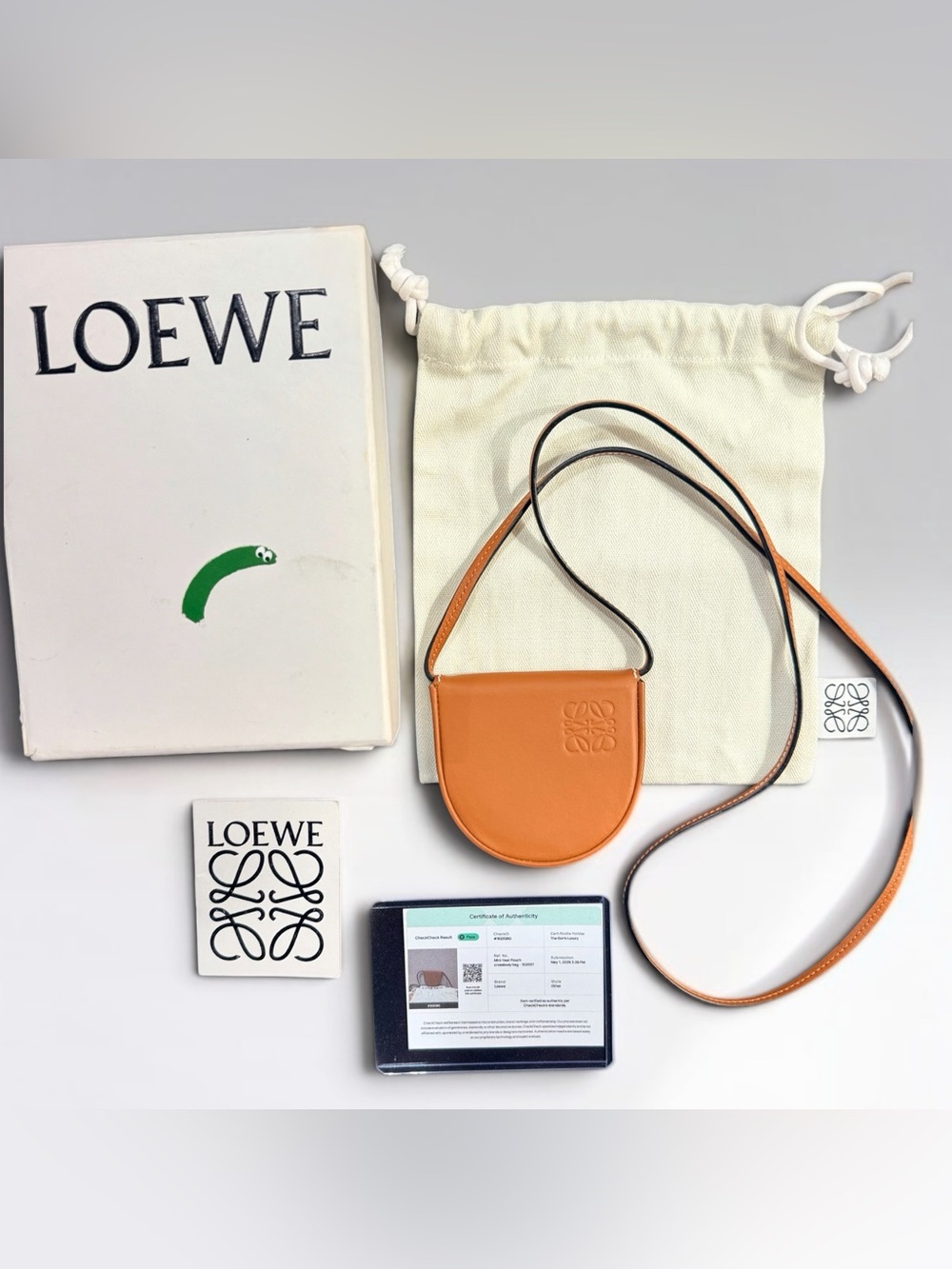 LOEWE Heel Pouch Mini Tan Calfskin Crossbody Complete Set